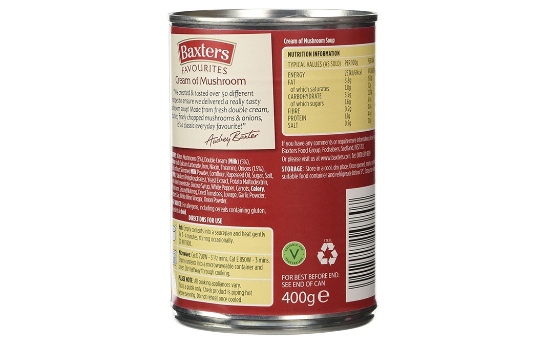 Baxters Favourites Cream of Mushroom   Tin  400 grams